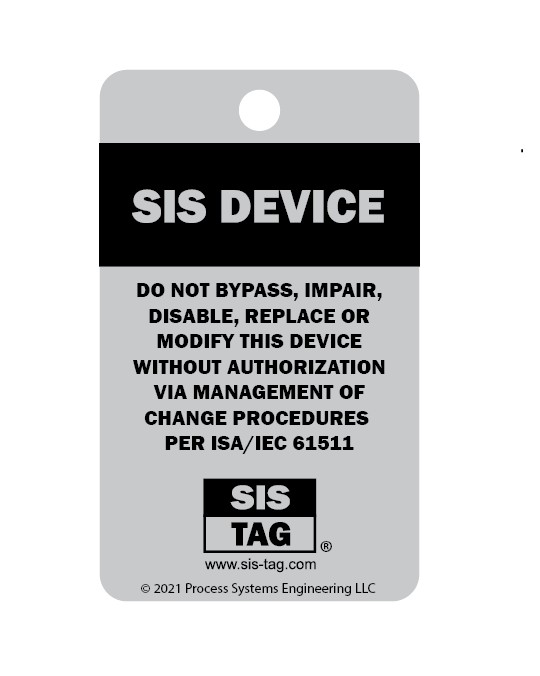 SIS-TAG in silver and black, anodized aluminum, 1.5" x 2.5"