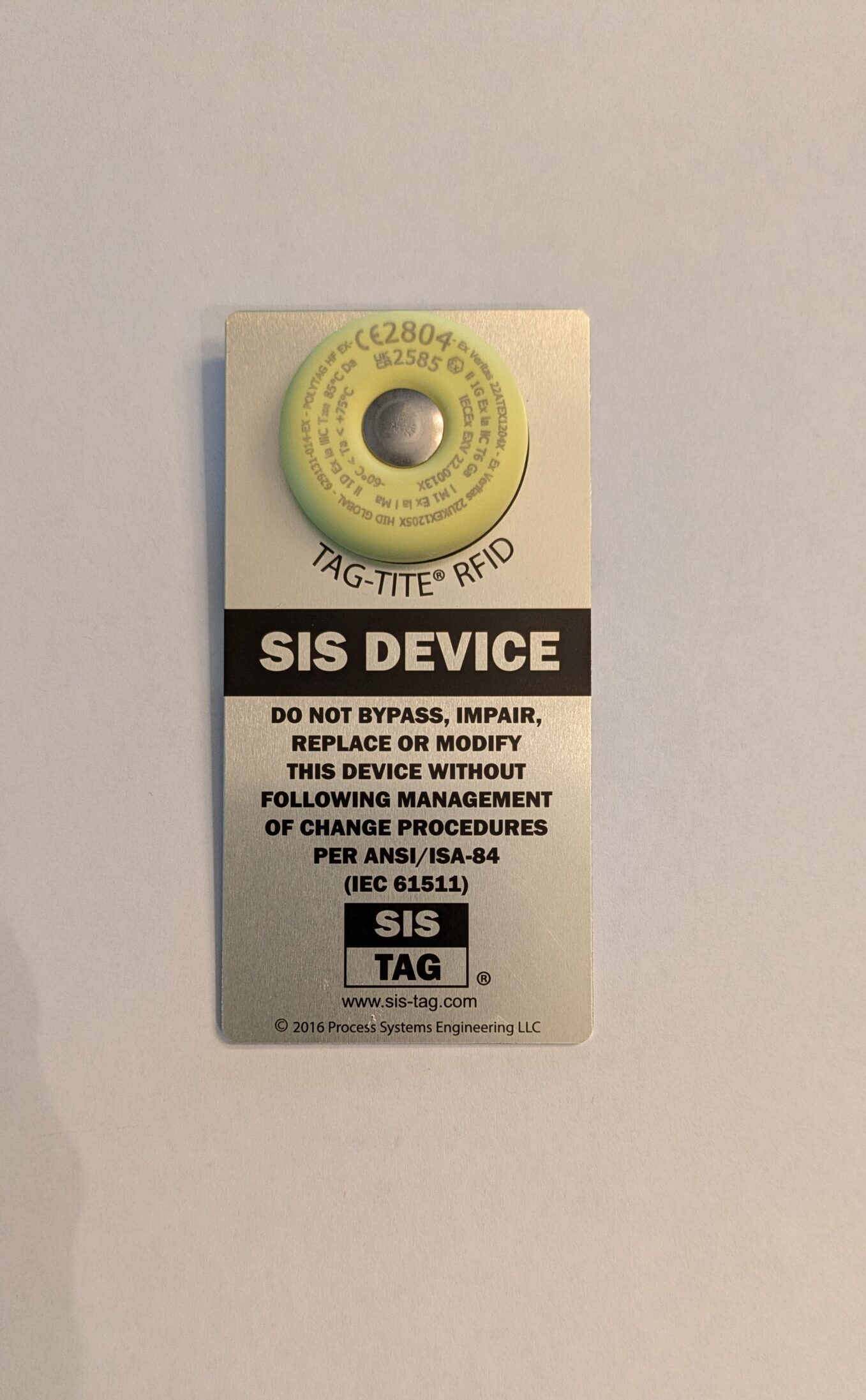 SIS-TAG in silver and black with RFID, anodized aluminum, 2" x 4"