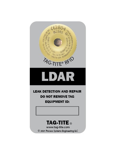 LDAR Tag in silver and black with RFID, anodized aluminum, 2” x 4”